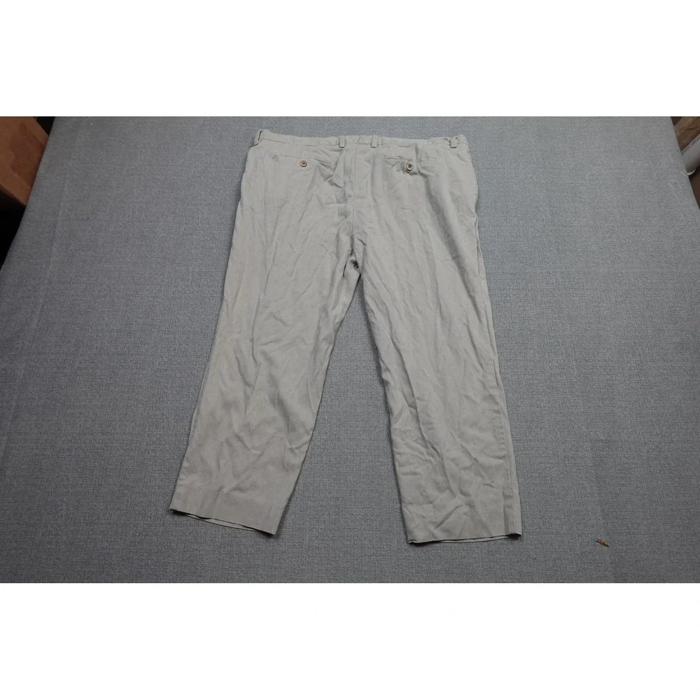 Tommy Bahama Linen Chino Pants Mens 42x24 Beige Relaxed Fit Herringbone Beach